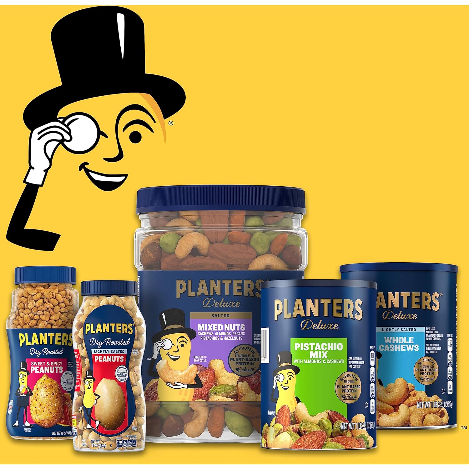 PLANTERS_Deluxe_Honey_Roasted_Whole_Cashews,_Sweet_and_Salty_Snacks,_8.25oz_-_1_Canister_Nut_Crunch_Crunchy