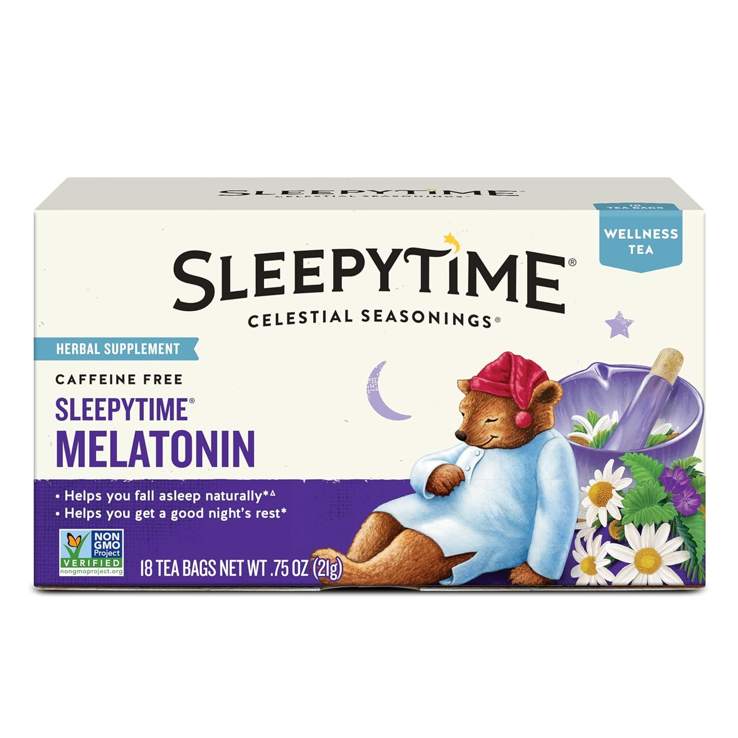 Celestial_Seasonings_Sleepytime_Wellness_Tea_Plus_Melatonin,_Caffeine_Free,_18_Bags_Box