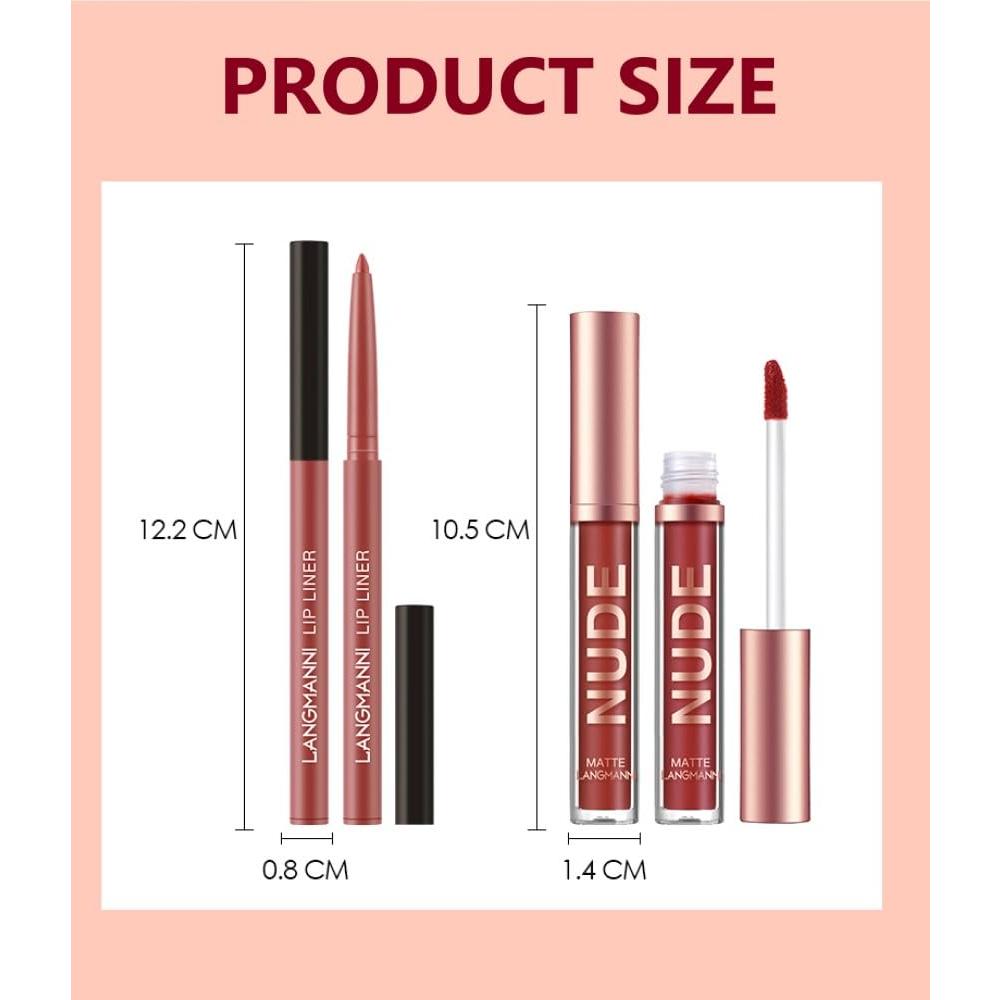 LANGMANNI_6_Matte_Lipstick_with_6_Lipliners_Durable_Makeup_Set,Long-Lasting_Non-Stick_Cup_Not_Fade_Waterproof_Pigmented_Velvet_Lipgloss_Kit_Beauty_Cosmetics_Makeup_Gift_for_Girls_(#A)_Flawless