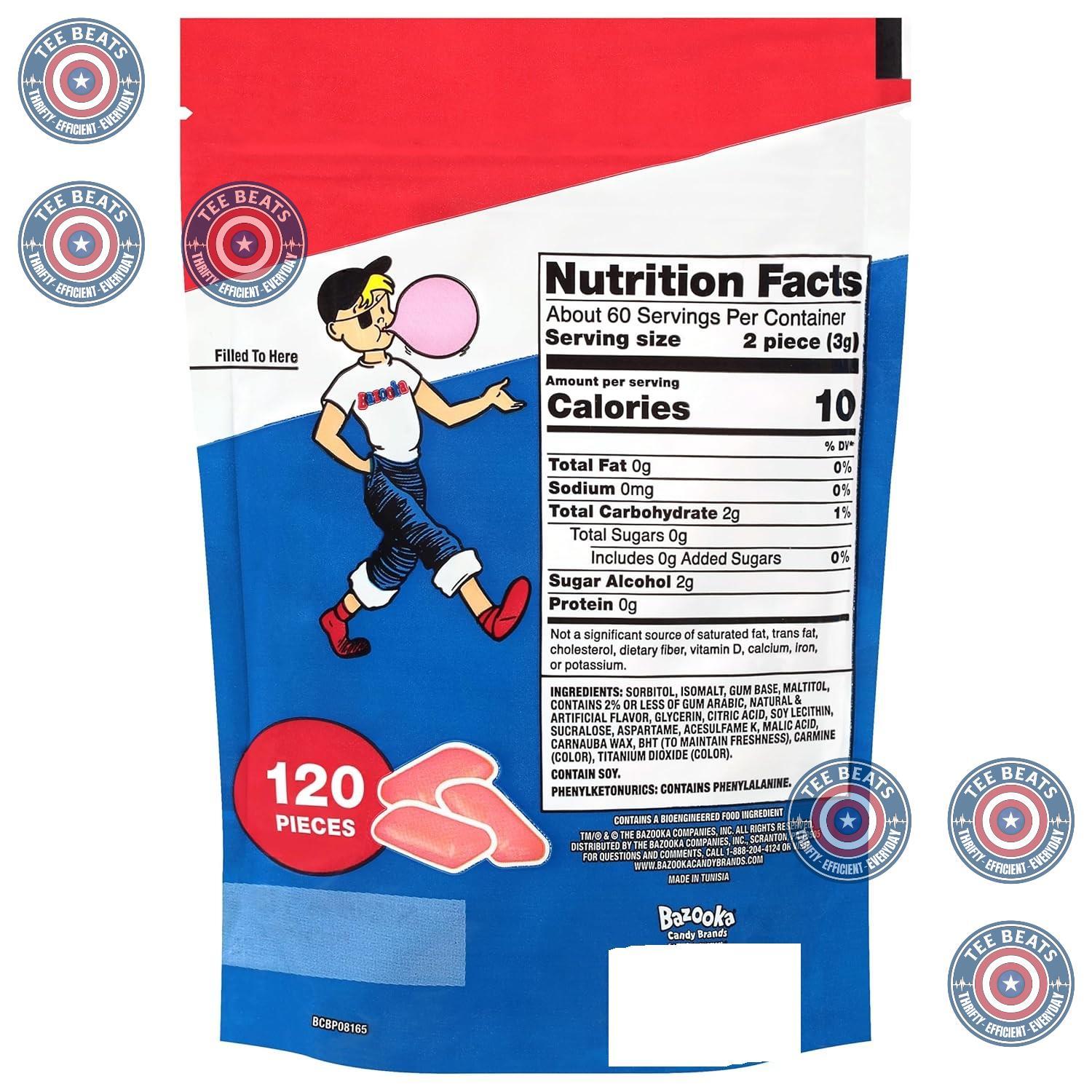 Bazooka_Bubble_Gum_Sugar-Free_Chewing_Gum_Pellets,_Bulk_Gum_in_Resealable_Bag,_120_Ct_in_Original_Pink_Flavor,_Sugar_Free_Bulk,_Baseball_Party_Favors,_Nostalgic_90s_Candy