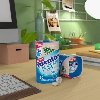 Mentos_Pure_Fresh_Sugar-Free_Chewing_Gum_with_Xylitol,_Mint,_in_a_recyclable_90%_Paperboard_Bottle,_80_Piece_(Pack_of_1)
