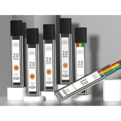 FourCandies_25PCS_Art_Mechanical_Pencil_Set_with_Case,_3PCS_Metal_Artist_Lead_Pencil_0.5,_0.7,_0.9_mm_&_3PCS_2mm_Lead_Holder(HB_2H_2B_4B_Color)_with_432PCS_Graphite_Lead_Refills_for_Drawing_Sketching