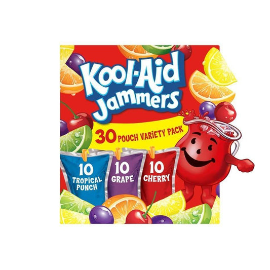 Kool-Aid_Jammers_Tropical_Punch_(Grape_&_Cherry_Artificially_Flavored_Kids_Soft_Drink_Variety_Pack,_30_ct_Box,_6_fl_oz_Pouches)