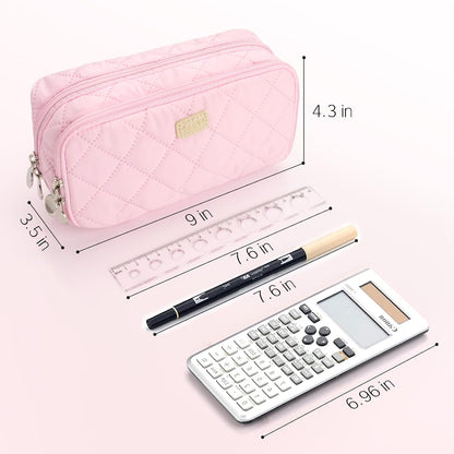 Sooez_Large_Pencil_Case_Pouch,Extra_Big_Pencil_Bag_with_8_Compartments,Pen_Bag_Wide_Opening,Soft_Quilted_Pencil_Pouch_Organizer_with_Zipper,Portable_Pencil_Case_for_Teen_Girls,Beige