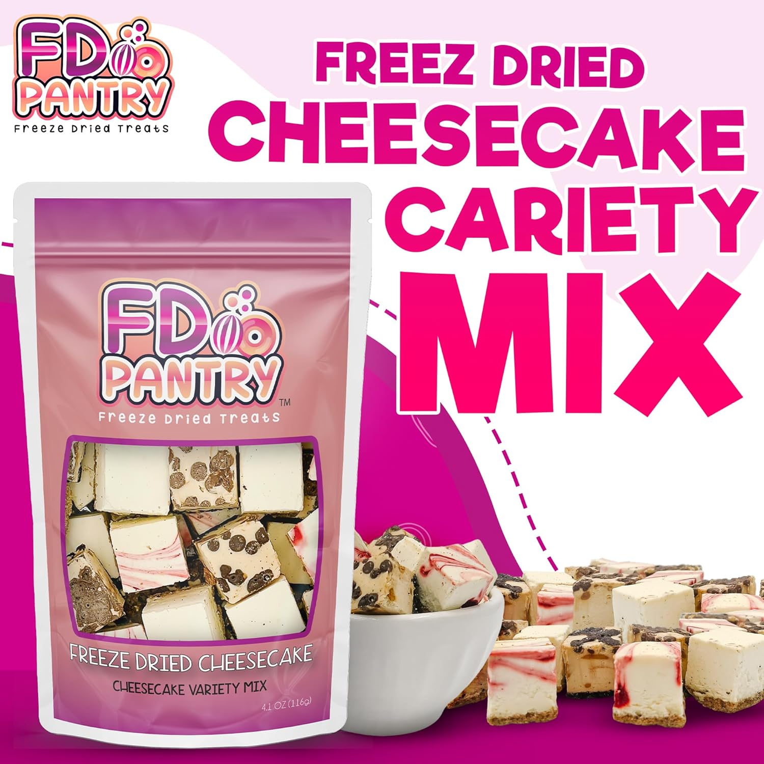 Freeze_Dried_Cheesecake_New_York_Style,_Caramel_Chocolate_Chip_and_Strawberry_Swirl_Crunchy_Treat_Resealable_Bag_4.1_oz_Cheese_Cake