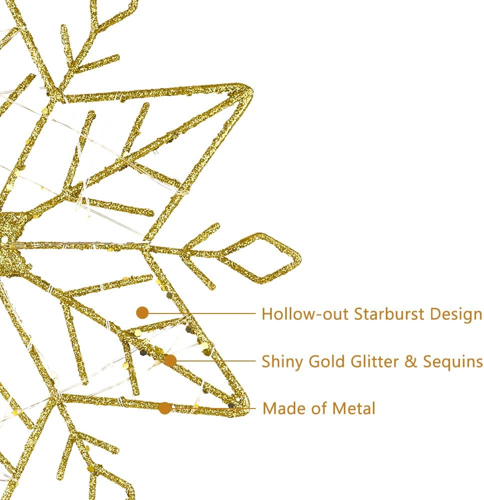 hogardeck_Christmas_Tree_Topper,_10_Inches_Lighted_Gold_Snow_Tree_Topper,_20_LED_Lights_Gold_Glitter_Powder_Snowflake_Tree_Toppers_Christmas_Decorations,_Battery_Powered_Timer_Xmas_Treetop_Star_Decor
