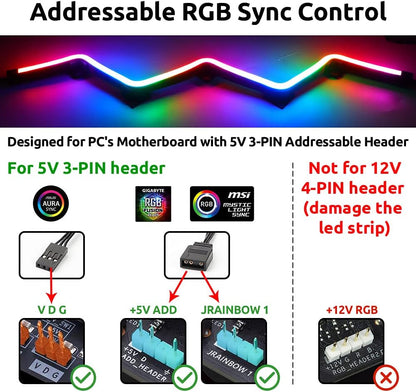 NEON_RGB/ARGB_PC_LED_Strip_Light_Kit,_2x15.7inch_Magnetic_LED_Strips_with_12_Strong_Magnets,_Compatible_with_5V_3-Pin_Addressable_(WS2812)_and_12V_4-Pin_RGB_Headers,_Sync_with_Aura_SYNC,_Gigabyte_RGB_Fusion,_MSI_Mystic_Light,_ASRock_Polychrome_RGB