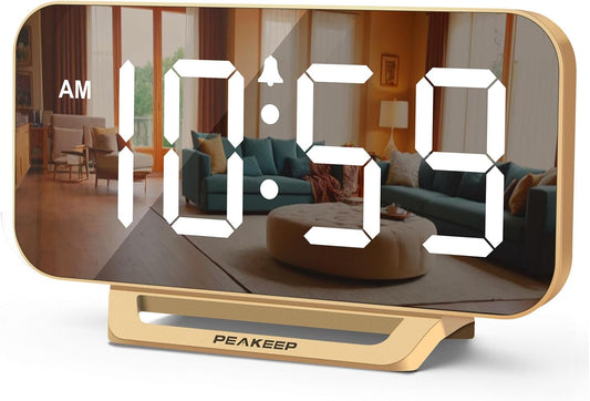 Peakeep_Slim_Digital_Mirror_Aesthetic_Alarm_Clock_for_Bedrooms_Desk_Decor_-_Plug_in_Electric_Big_LED_Modern_Small_Clock_for_Office_Living_Room,_Battery_Backup,_6_Dimmers_(Gold)