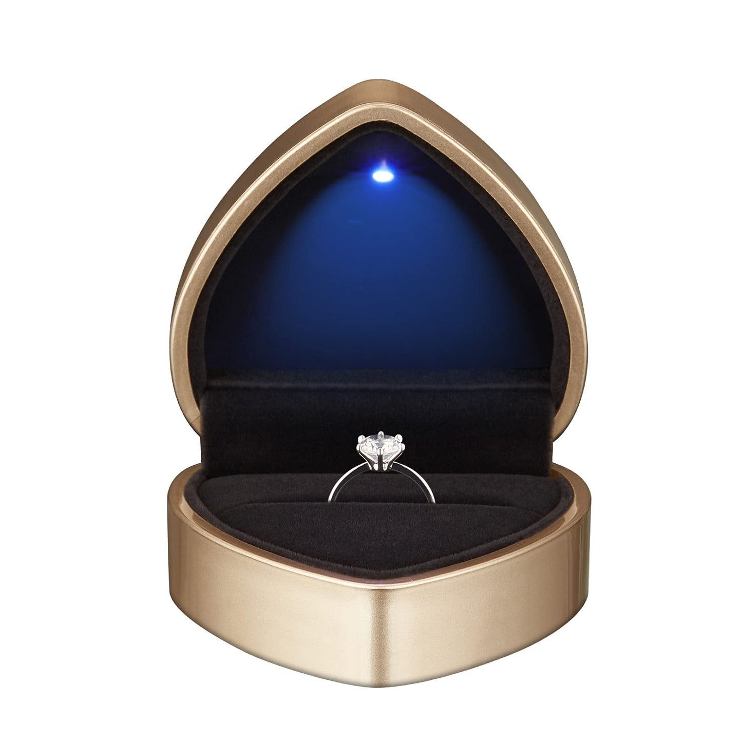 LETURE Heart Shaped Ring Gift Box with LED Light, Velvet Earrings Jewelry Case with Light, Jewellry Display Box for Wedding, Engagement, Proposal, Birthday and Anniversary (Gold)