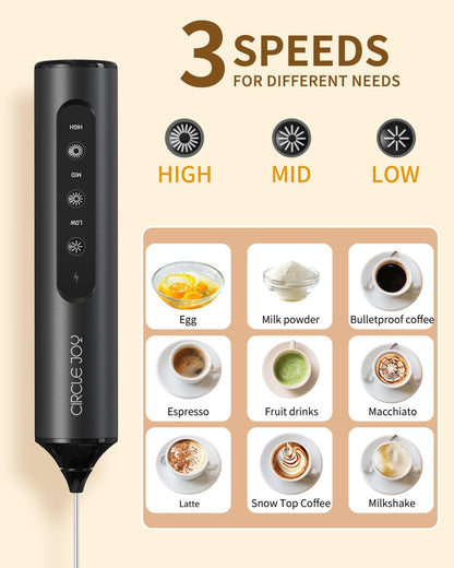 CIRCLE_JOY_Rechargeable_Handheld_Milk_Frother_Wand_with_3_Variable_Speeds,_3_Whisks_and_Storage_Box,_Electric_Drink_Mixer_for_Latte,_Cappuccino,_Hot_Chocolate,_Eggs_and_Protein_Powder,_Black