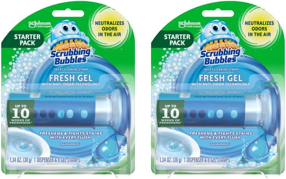 Scrubbing_Bubbles_Fresh_Gel_Toilet_Bowl_Cleaning_Stamps,_Helps_Keep_Toilet_Clean_and_Helps_Prevent_Limescale_&_Rings,_Rainshower_Scent,_1_Dispenser_with_6_Fresh_Gel_Stamps_(Pack_of_2)