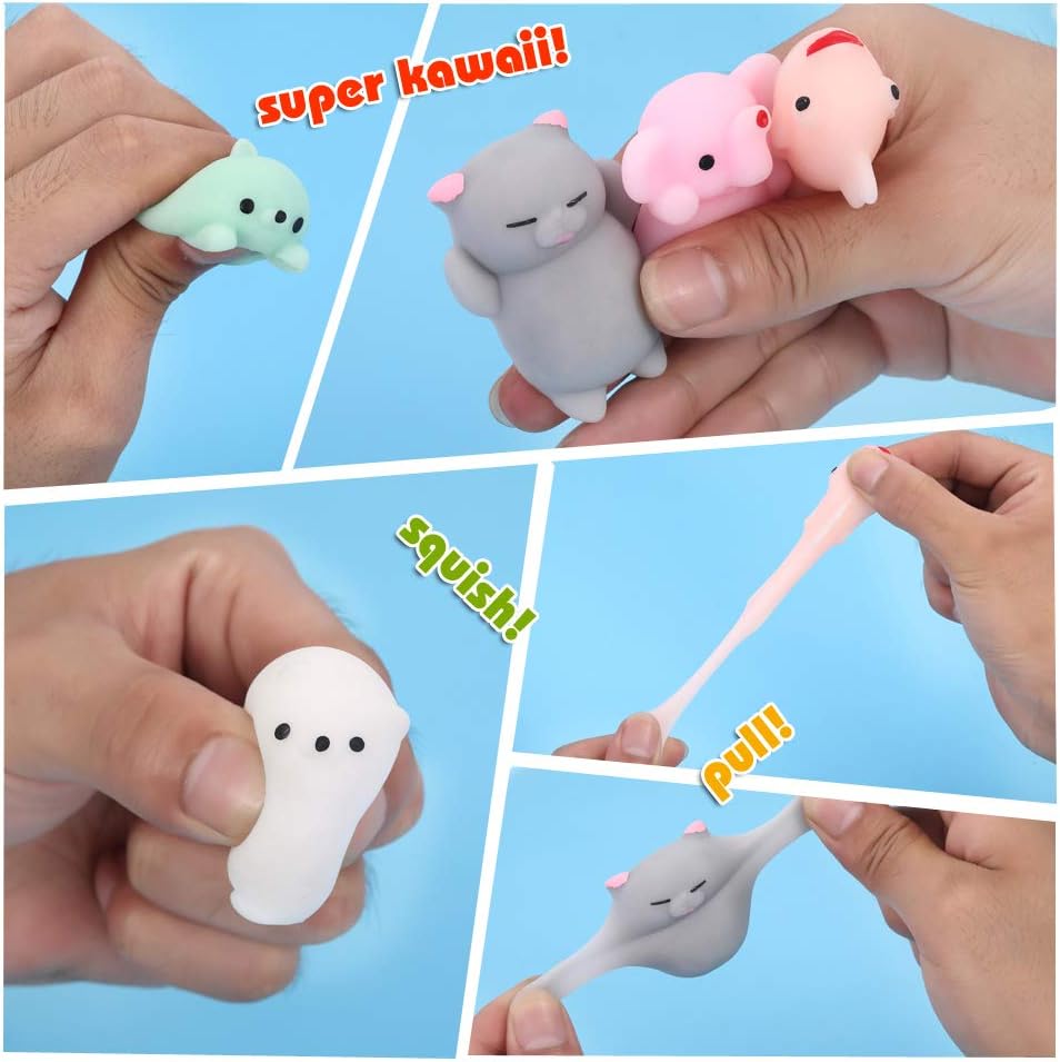 KINGYAO_Squishies_Squishy_Toy_24pcs_Party_Favors_for_Kids_Mochi_Squishy_Toy_moji_Kids_Mini_Kawaii_squishies_Mochi_Stress_Reliever_Anxiety_Toys_Easter_Basket_Stuffers_fillers_with_Storage_Box