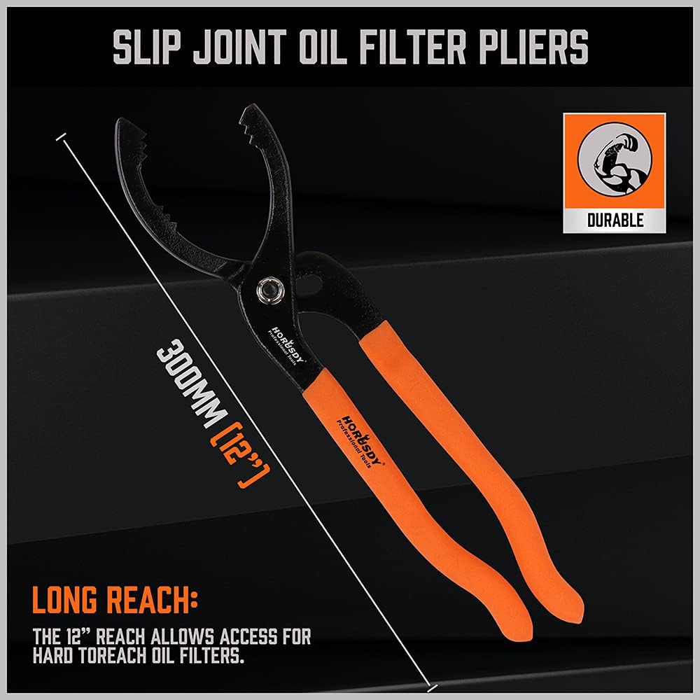HORUSDY_12"_Adjustable_Oil_Filter_Pliers,_Adjustable_Oil_Filter_Wrench_Removal_Tool_(Orange)