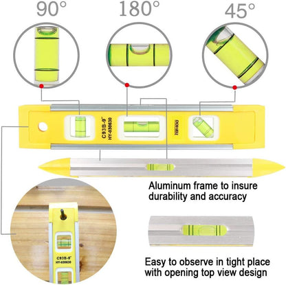 DOWELL_9_Inch_Magnetic_Box_Level_Torpedo_Level,3_Different_Bubbles/45°/90°/180°Measuring_Shock_Resistant_Torpedo_Level
