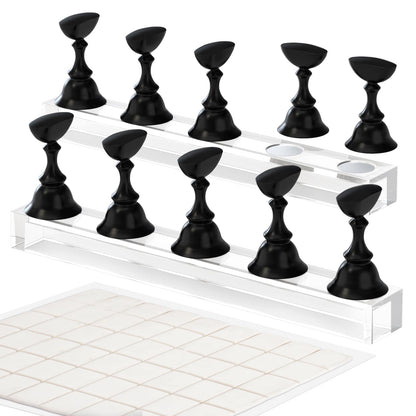 Nail Stand Acrylic Nail Art Display Stand Magnetic Nail Tips Practice Holder 54 Pcs Reusable Adhesive Putty for DIY Painting Nails Stand kit (Black)