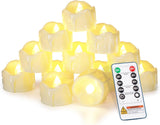 Homemory 12Pcs Timer Tea Lights, Flameless Flickering Auto Tea Lights Battery Operated, Auto-On 6 Hours and Off 18 Hours Everyday, Batteries Included, Long-Lasting, White Base, No Remote