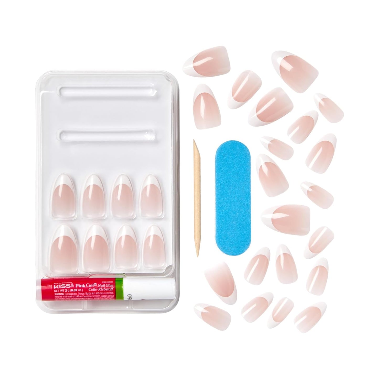 KISS_Classy,_Press_On_Nails,_Nail_glue_included,_'Dashing',_White,_Medium_Size,_Almond_Shape,_Includes_28_Nails,_2g_glue,_1_Manicure_Stick,_1_Mini_File