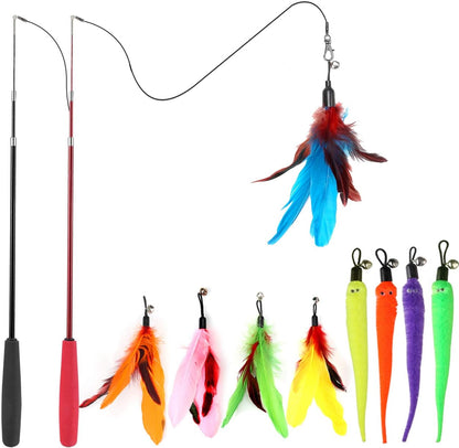 MeoHui_Cat_Toys_for_Indoor_Cats,_Interactive_Cat_Toy_2PCS_Retractable_Wand_Toy_and_9PCS_Cat_Feather_Toys_Refills,_Funny_Kitten_Toys_Cat_Fishing_Pole_Toy_for_Bored_Indoor_Cats_Chase_and_Exercise
