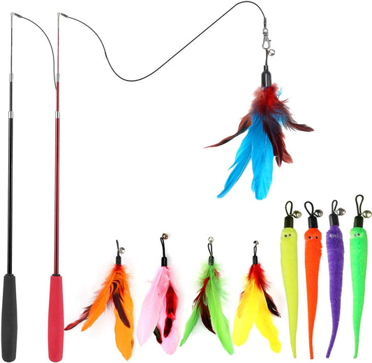 MeoHui_Cat_Toys_for_Indoor_Cats,_Interactive_Cat_Toy_2PCS_Retractable_Wand_Toy_and_9PCS_Cat_Feather_Toys_Refills,_Funny_Kitten_Toys_Cat_Fishing_Pole_Toy_for_Bored_Indoor_Cats_Chase_and_Exercise
