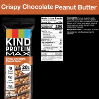 KIND_Protein_MAX_Crispy_Chocolate_Peanut_Butter_Snack_Bars,_20g_of_Protein,_Keto_Friendly,_1g_of_Sugar_Per_Bar,_Gluten_Free,_4_Count_Box