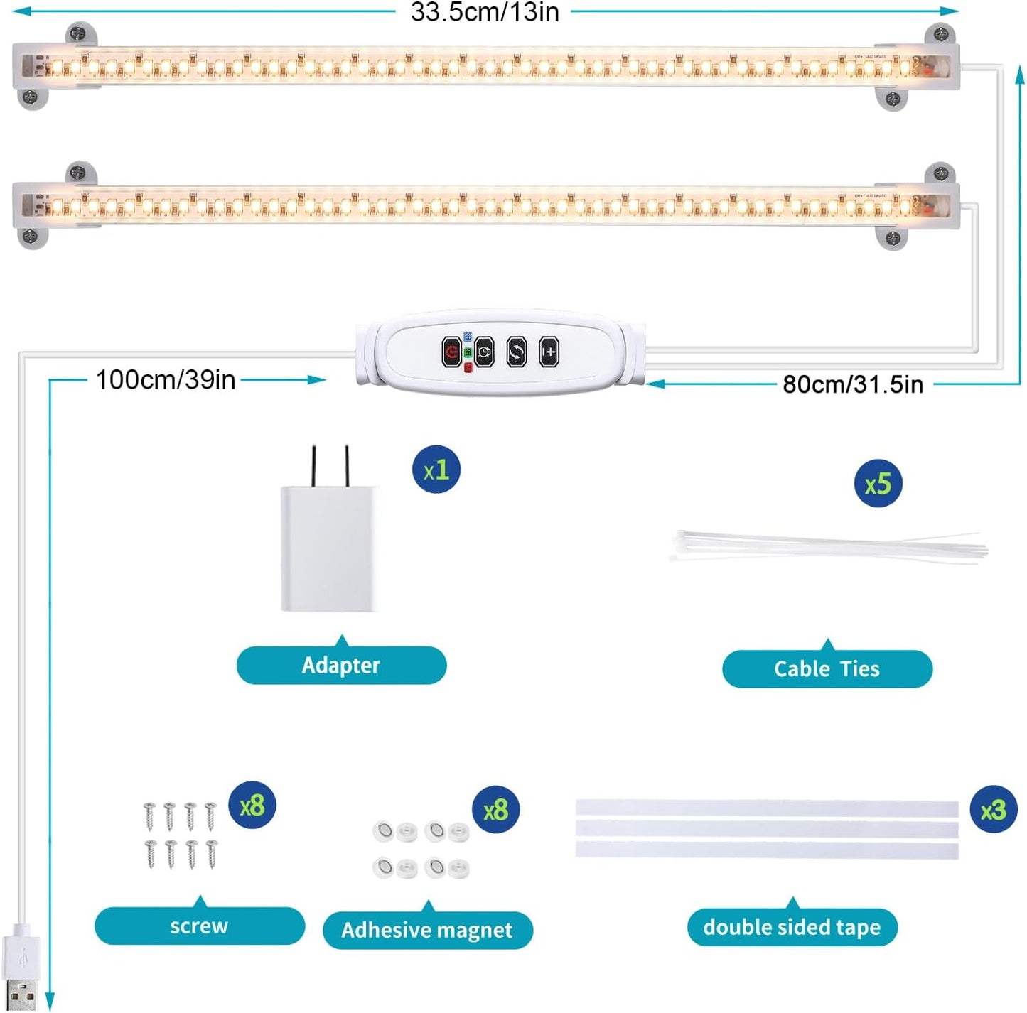 LED_Grow_Light_Strips_for_Indoor_Plants_Full_Spectrum_3500K,_96_LEDs_Plant_Light_Bar_with_3/9/12H_Timer,_10_Dimmable_Levels_for_Seedling_Succulent,_13_Inches_1_Head/2_Head/3_Head/4_Head