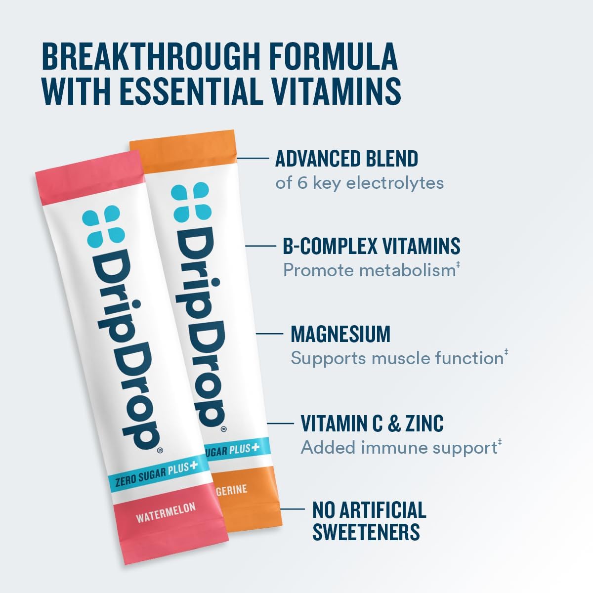 DripDrop_Zero_Sugar_Plus_-_Sugar_Free_Hydration_Packets-_Single_Serve_Electrolytes_Powder_Drink_Mix_-_Raspberry_Lemonade,_Watermelon,_Tangerine,_Tropical_Punch_-_Non-GMO,_Vegan-_16_Sticks
