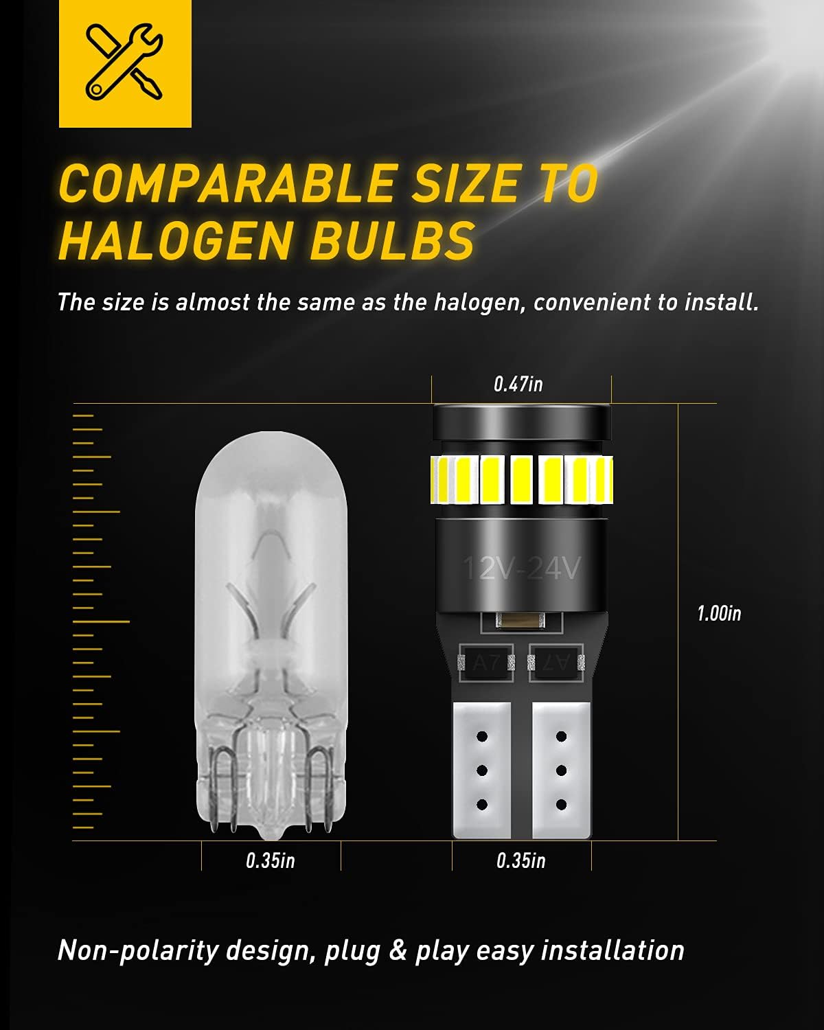 AUXITO_194_LED_Bulbs_for_License_Plate_Light_168_175_2825_W5W_T10_24-SMD_3014_Chipsets_6000K_White_for_Car_Dome_Door_Map_Dash_Courtesy_Cargo_License_Plate_Lights,_Pack_of_2