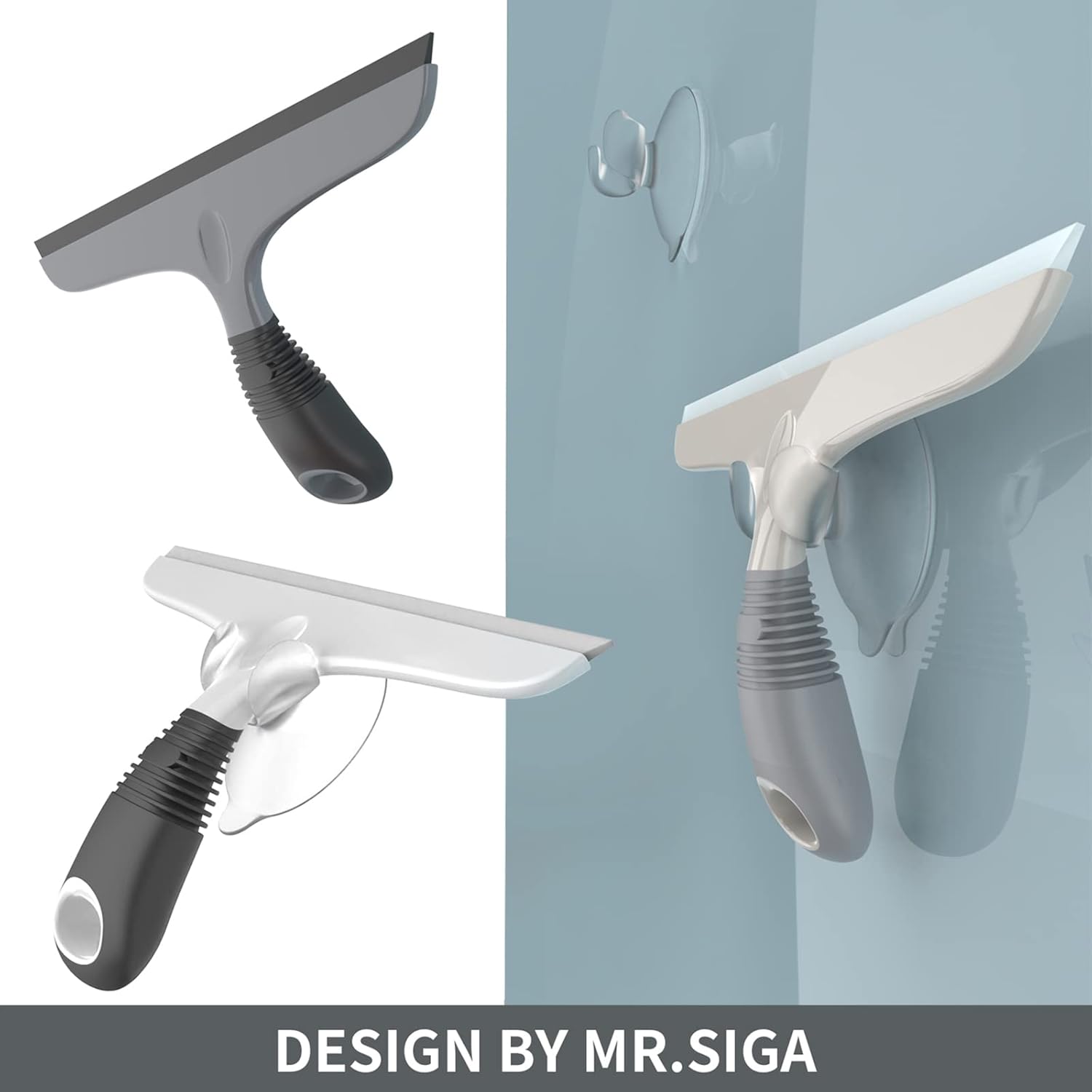 MR.SIGA_Multi-Purpose_Silicon_Squeegee_for_Window,_Glass,_Shower_Door,_Car_Windshield,_Heavy_Duty_Window_Scrubber,_Includes_Suction_Hook,_10_inch,_White_&_Gray,_1_Pack