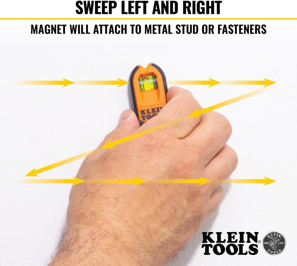 Klein_Tools_MSF100_Magnetic_Stud_Finder_and_Level,_Compact,_Wood_and_Metal_Detector_with_Bubble_Vial_for_Accurate_Markings,_Felt_Pad_Backing