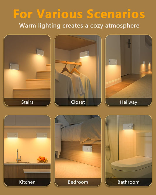 WILLED_Stair_Lights_Indoor,Warm_White_Rechargeable_Night_Light,Wireless_Motion_Sensor_Night_Light,Battery_Stick_On_Lights_for_Stairway,Hallway,Kitchen,Closet,Cabinet,Bedroom,Kids'_Room(4-Pack)