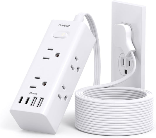One_Beat_10Ft_Extension_Cord_with_Multiple_Outlets,Flat_Plug_Power_Strip_Surge_Protector_with_10_Ft_Long_Cord,6_Outlet_4_USB_Ports_(2USB_C),Multi_Outlet_Wall_Plug_for_Travel,College,Dorm_Essentials