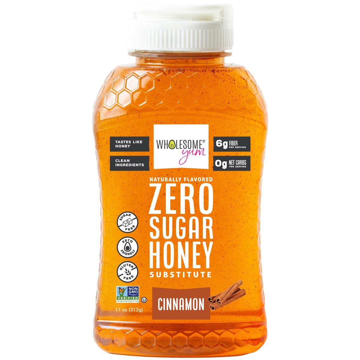 Wholesome Yum Cinnamon Zero Sugar Honey Substitute (Keto) - Natural Sugar Free Honey Alternative With Monk Fruit &amp;amp; Allulose - 0 Net Carbs, Non-GMO, Gluten Free, No Aftertaste (11 oz)