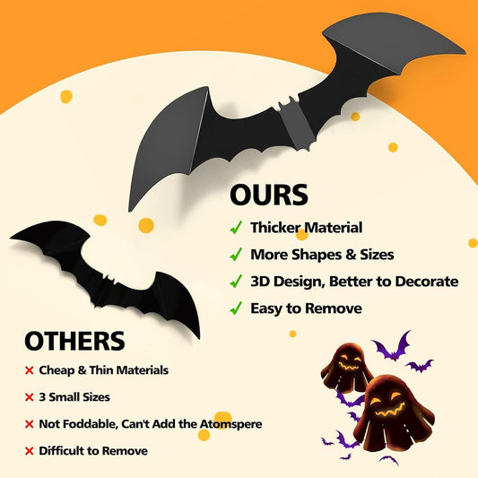 LUDILO_100pcs_Bats_Halloween_Decorations:_Halloween_Bats_Wall_Decor_Bat_Stickers_Decals_PVC_3D_Wall_Bat_Scary_Stickers_Halloweens_Party_Decorations_Indoor_Outdoor_DIY_Home_Window_Door_Decor