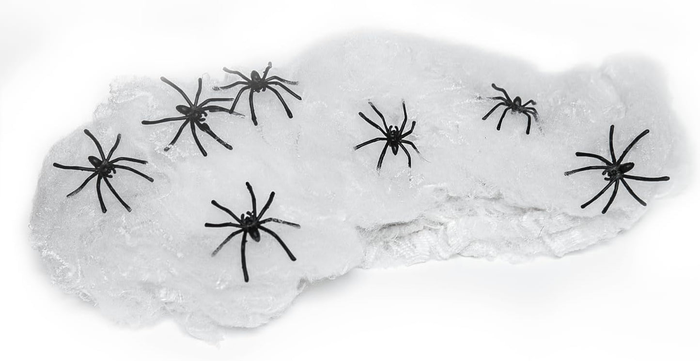 Happy_Hippo_Halloween_Spider_Web_Decoration,_200_Sqare_Feet_&_Plastic_Spiders,_Halloween_Party_Supplies,_Spider_Webs_(Small,_200_Sq_Feet)_(8_Fake_Spiders_Included)