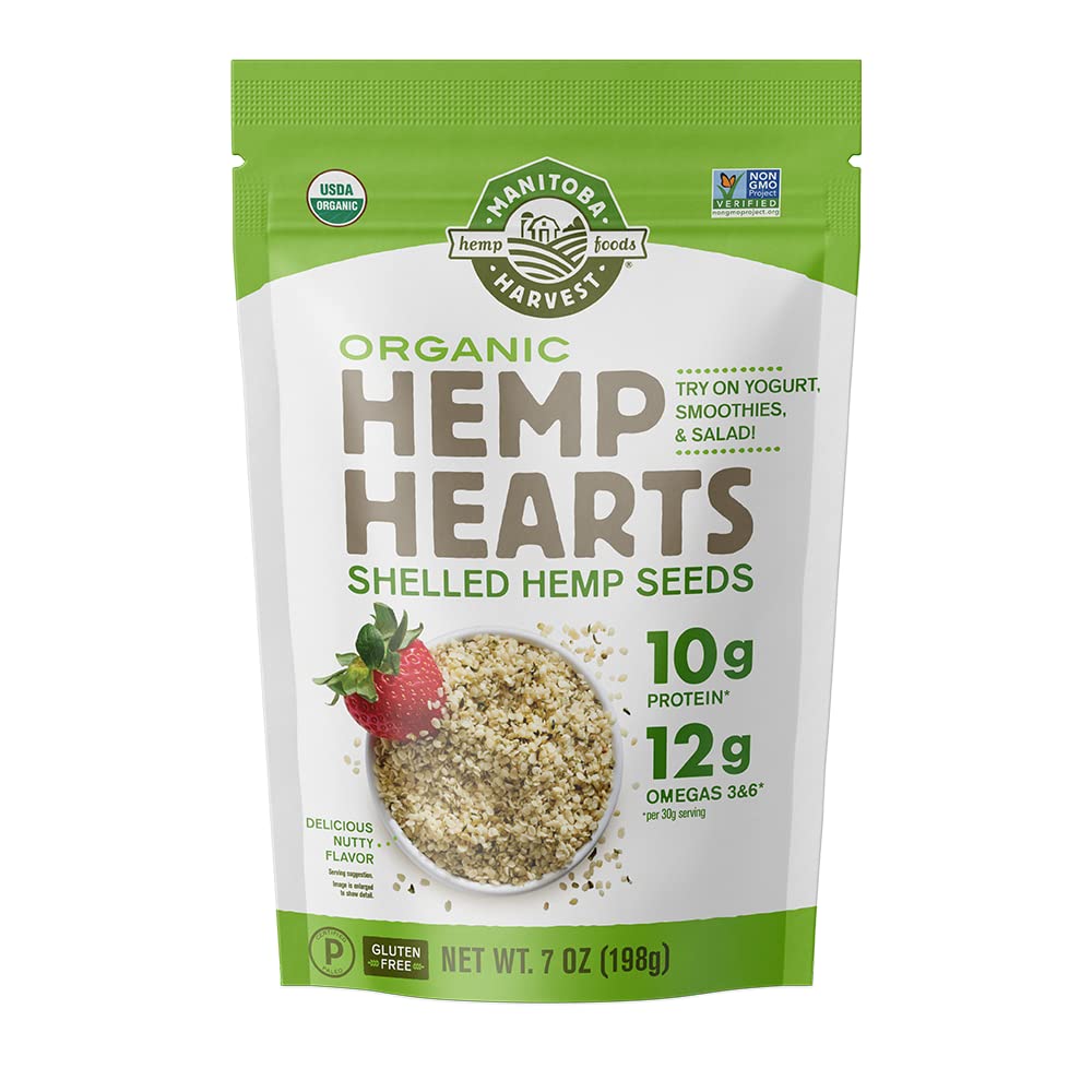 Manitoba Harvest Organic Hemp Hearts, Shelled Hemp Seeds - 7oz - 10g Plant Protein &amp;amp; 12g Omega 3 &amp;amp; 6 per 30g serving - Easy-to-Digest seeds with 9 Essential Amino Acids - Gluten Free, Vegan, Non-GMO