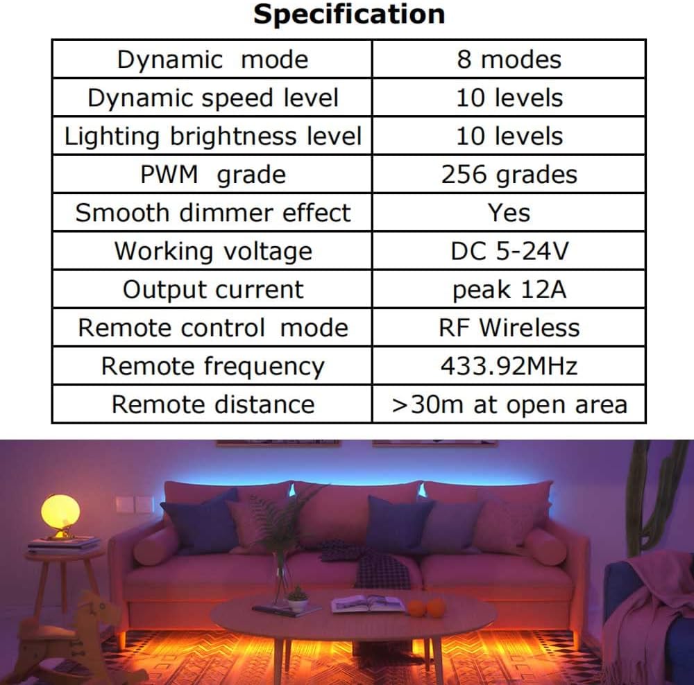 2_Pack_LED_Light_Strip_Remote_Control_Mini_RF_Wireless_LED_Controller_Single_Color_3528_5050_LED_Strip_Lights_Dimmer_Switch_Control_Brightness_Flashing_Mode_DC_12V_24V_LED_Bar_Ribbon_Shelf_Lights