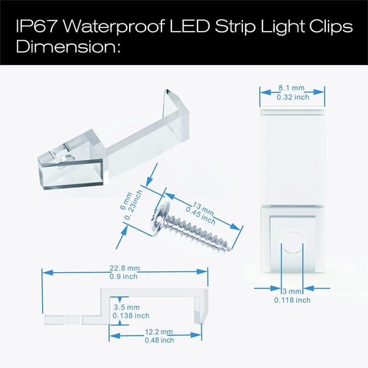 ATB-_100PACK_Outdoor_LED_Strip_Light_Mounting_Bracket_Fixing_Clips,One_Side_Clips_with_102_Pieces_Screws,Ideal_for_10_mm_and_12mm_Width_Silicone_Tube_IP67_Waterproof_Strip,_Clear
