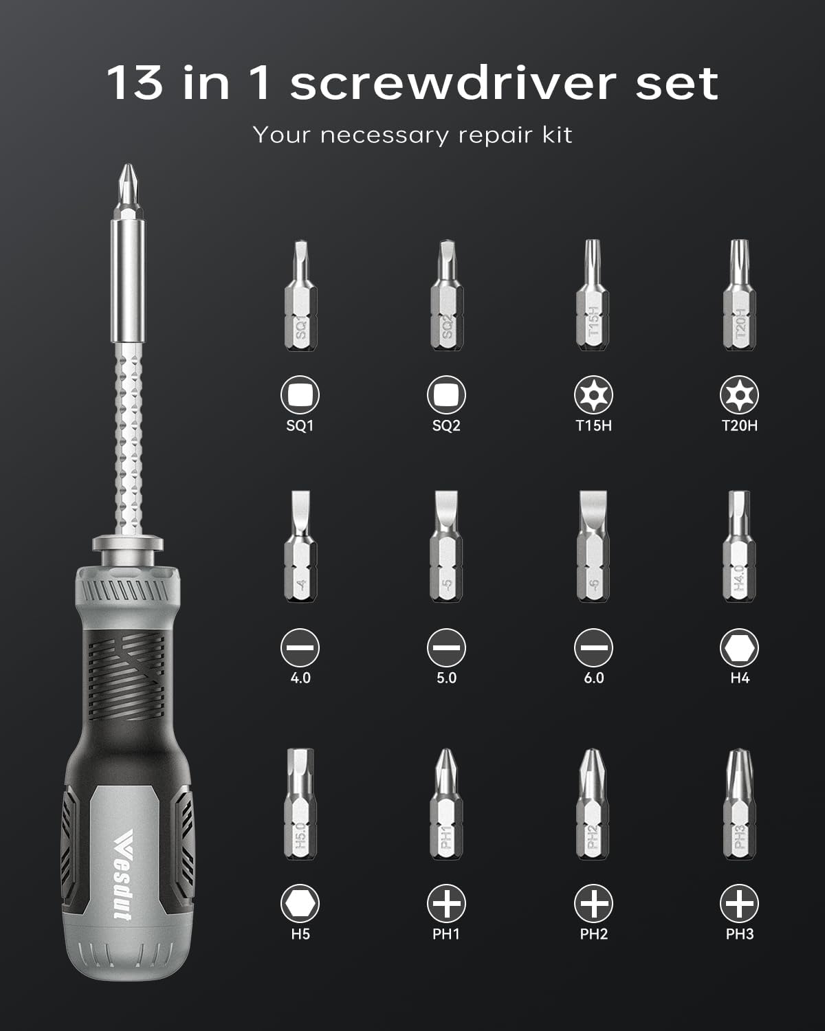13-in-1_Multi-bit_Screwdriver_Set_Tool_All_in_One,_[Super_Durable]_Screw_Driver_Set_Kit,_Flat_Head,_Philips,_Torx,_Hex,_Square,_Repair_Kit,_Man_Gift_Nut_Driver
