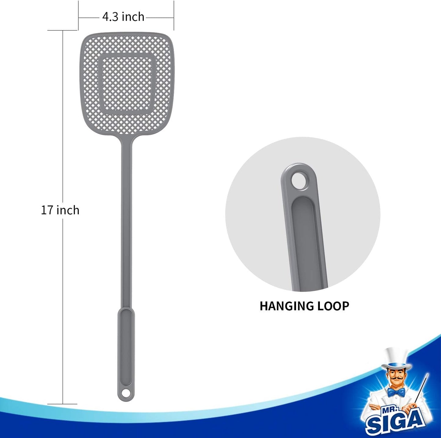 MR.SIGA_Heavy_Duty_Long_Handle_Fly_Swatter,_Gray,_6_Pack