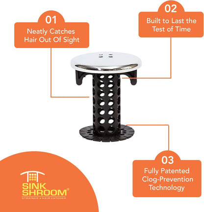 SinkShroom_Chrome_Edition_Revolutionary_Bathroom_Sink_Drain_Protector_Hair_Catcher,_Strainer,_Snare,_Black