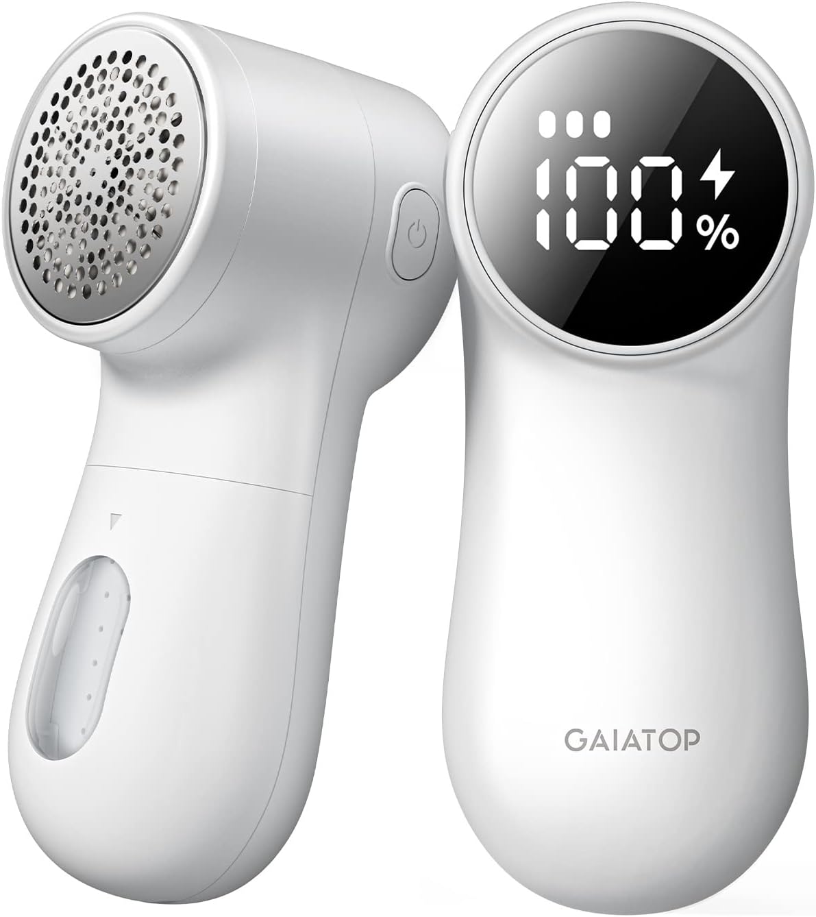 GAIATOP_Fabric_Shaver_Rechargeable_Lint_Remover_3_Speeds_Sweater_Defuzzer,_Cute_Digital_Screen_Large_Storage_6-Leaf_Blades,_Fuzz_Pills_Bobbles_Trimmer_for_Clothes_Furniture_Bedclothes_White_1_pcs