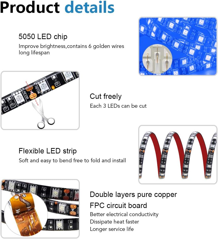 ALITOVE_16.4ft_5050_Blue_LED_Flexible_Strip_Ribbon_Light_Black_PCB_DC_12V_5M_300_LEDs_Waterproof_IP65_for_Home_Garden_Commercial_Area_Lighting,_Without_Power_Supply