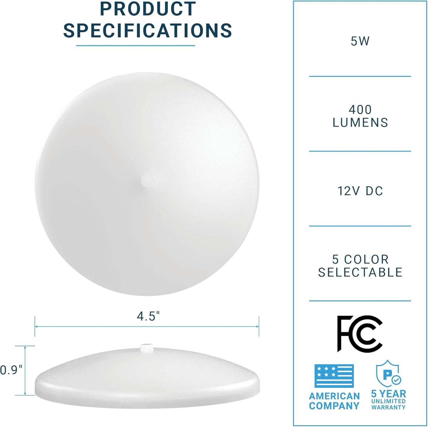 PARMIDA_(6_Pack)_LED_RV_Dome_Ceiling_Lights_5CCT,_On/Off_Switch,_Dimmable,_Surface_Mount_Interior_Puck_Light,_Slim_Motorhome,_Trailer,_Camper_Lighting,_5W,_27/3/35/4/5/6K,_Damp_Location,_4.5_Inch