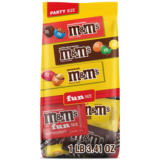 M&M'S_Fun_Size_Assorted_Chocolate_Candy_Variety_Pack,_Milk_Chocolate,_Peanut_&_Peanut_Butter,_Party_Size_Bulk_Candy_Bags_for_Halloween,_Party_Favors,_Offices,_and_More,_19.41_Oz