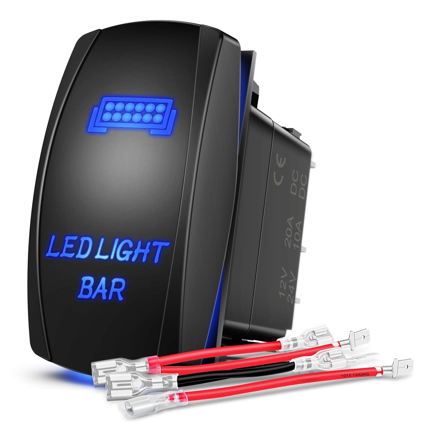 Nilight_-_90001B_LED_Light_Bar_Rocker_Switch_5Pin_Laser_On/Off_LED_Light_20A/12V_10A/24V_Switch_Jumper_Wires_Set_for_Jeep_Boat_Trucks,2_Years_Warranty,Blue