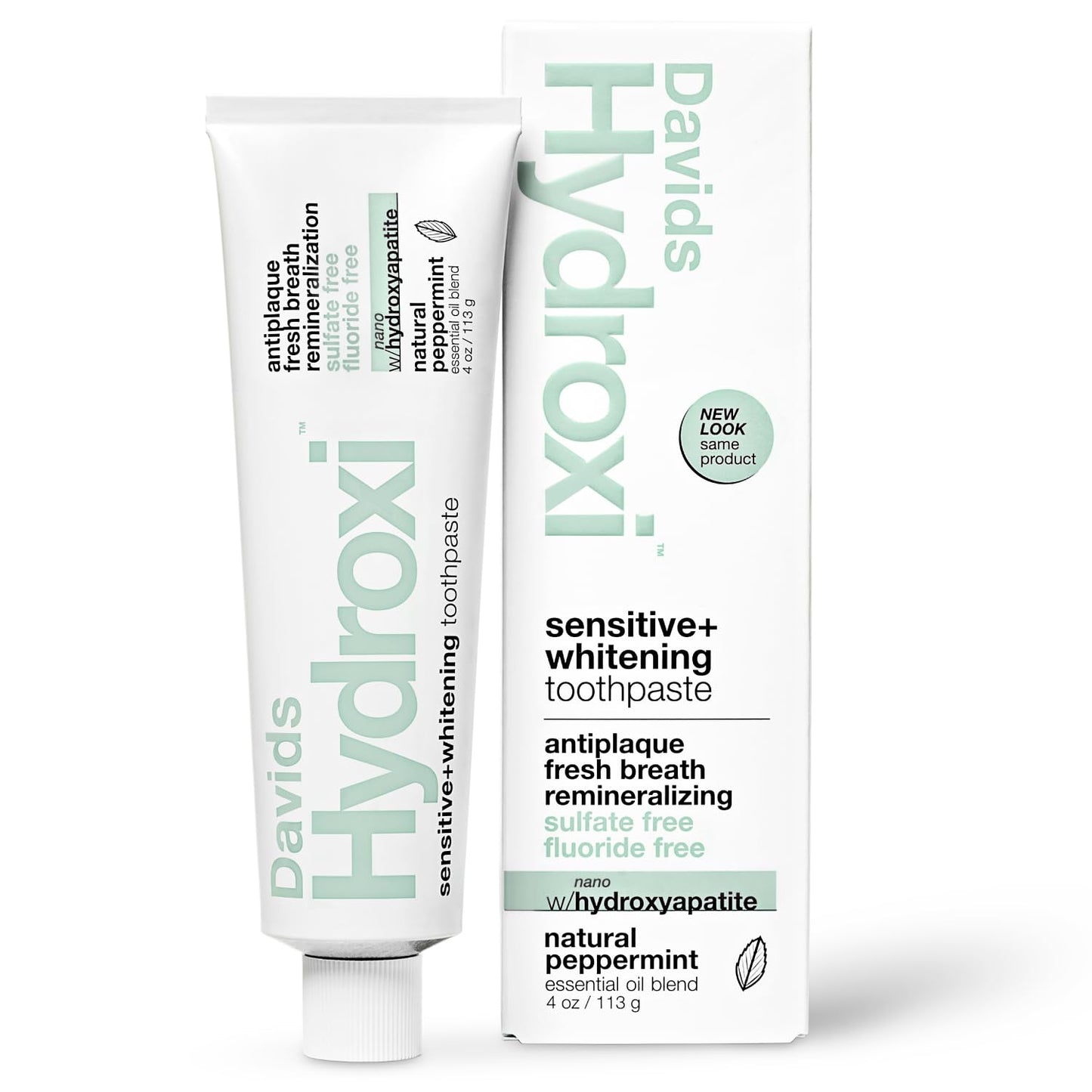 Davids Hydroxi Fluoride Free Nano Hydroxyapatite Toothpaste for Remineralizing, Sensitive Support, Whitening, Antiplaque, SLS Free, Natural Peppermint, 4oz, Made in USA
