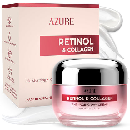 Azure Cosmetics Retinol &amp;amp; Collagen Moisturizer For Face - Dermatologist Tested, Anti-Aging - Skin Tightening, Fine Lines and Wrinkles Treatment Face Cream - Korean Skin Care - All Skin Type 1.69 fl oz