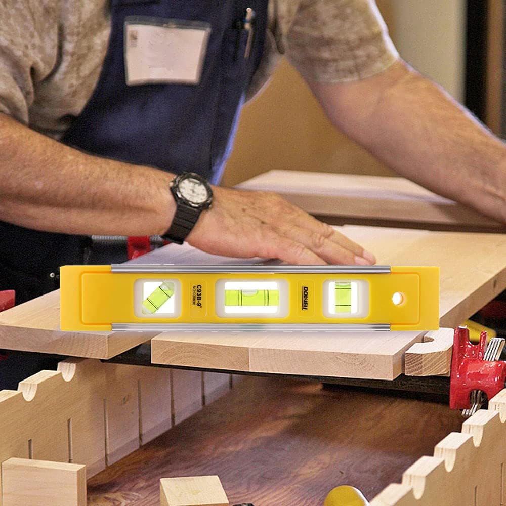 DOWELL_9_Inch_Magnetic_Box_Level_Torpedo_Level,3_Different_Bubbles/45°/90°/180°Measuring_Shock_Resistant_Torpedo_Level