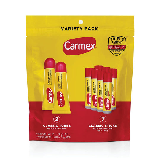 Carmex_Classic_Medicated_Lip_Balm_Pack,_Lip_Moisturizer_for_Chapped_Lips,_9-Count_Variety_Pack_Bag_(2_Tubes,_7_Sticks)