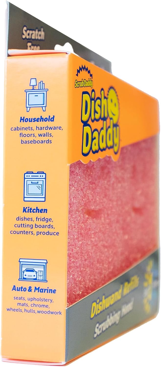 Scrub_Daddy_Dish_Wand_Scrubbing_Brush_Replacement_Heads,_Soap_Dispensing_Brushes,_Texture_Changing_Washing_Up_Sponges,_Detachable_Dish_Daddy_Head_Sponge_Refills,_Pink_2_Pack